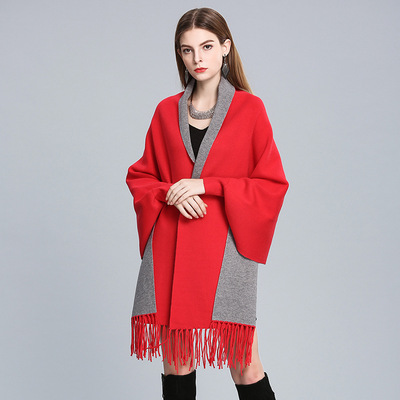 Women Shawl Coat Fashion Poncho流苏针织披肩斗篷加厚毛衣外套