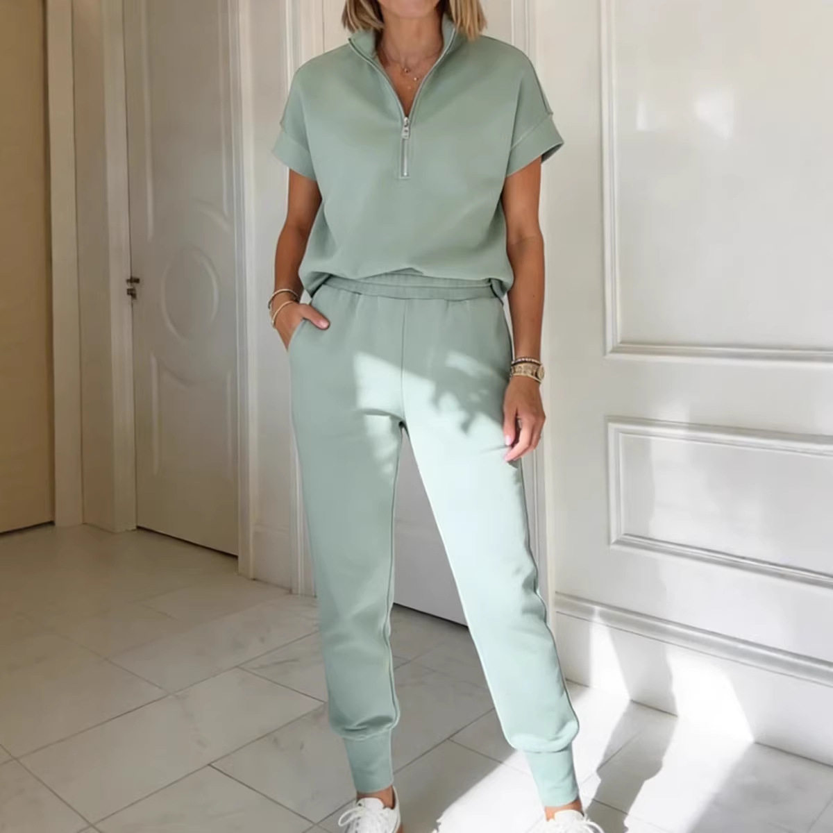 Women Outfit Tees+Pants Sets 欧美春夏运动休闲T恤长裤两件套