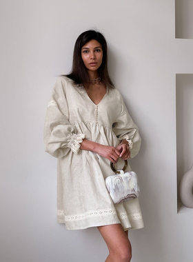 Women Dresses Cotton OL Loose Summer Clothes气质棉麻连衣裙