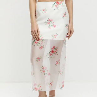 Women High Waist Print Skirts印花高腰开叉半身裙女通勤包臀裙