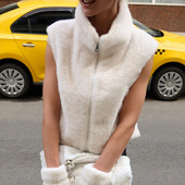 背心女式 Women 马甲 仿皮草立领无袖 上衣开衫 Vest Tops欧美秋冬季