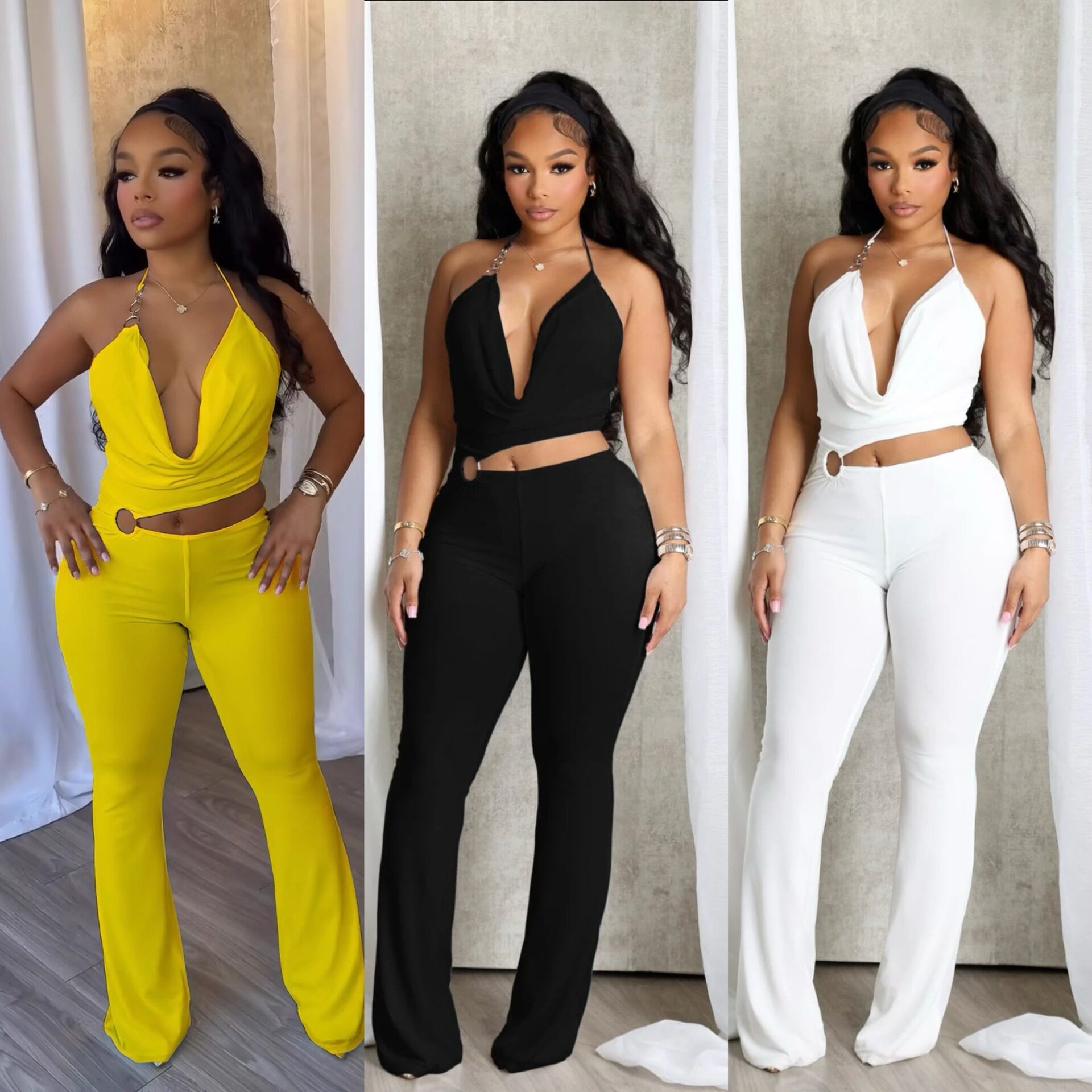 Sexy Summer Women Jumpsuit夏欧美女挂脖别致镂空吊带背心连体裤