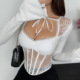Shirt Vest Women Tops蕾丝拼接纯欲性感鱼骨修身 上衣