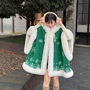 Cardigan Cape Cloak Faux Fur Shawl Winter Warm披肩斗篷毛呢