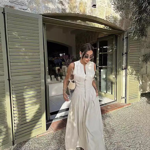 女装欧美时尚圆领无袖收腰拉链连衣裙High Waist Women Dresses