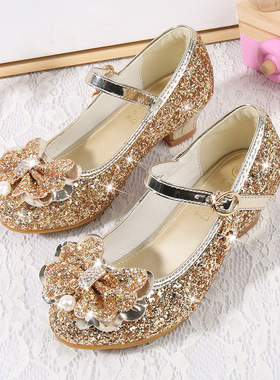 Kid Girl Flat Shoes Sandal Heels女童高跟鞋春秋女金色儿童童鞋