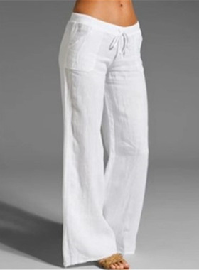 Women low waist casual pants White Trouser 阔腿休闲裤女