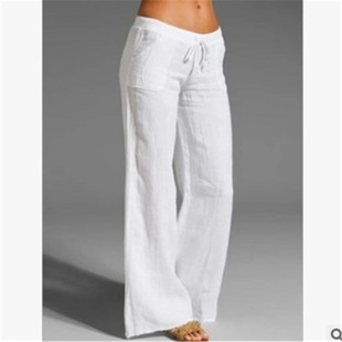 Women low waist casual pants White Trouser 阔腿休闲裤女