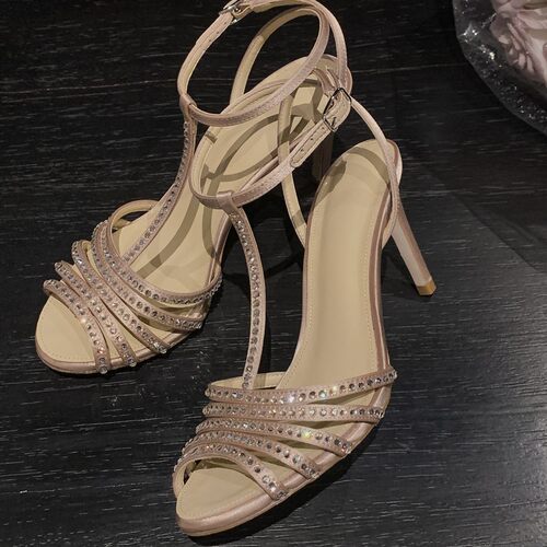 Women Slipper High Heels夏圆头舒适绑带高跟鞋气质女鞋宴会凉鞋