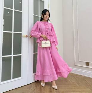 Women Outfit Sets欧美时尚纯色系带开衫圆领荷叶边上衣半裙套装