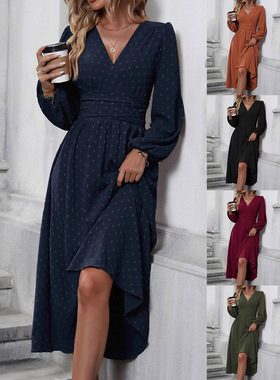 Women Dresses Elegant Ladies Clothes立体中毛球灯笼袖连衣裙