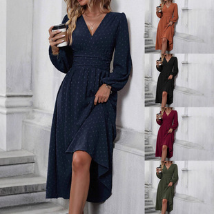 Women Dresses Elegant Ladies Clothes立体中毛球灯笼袖连衣裙