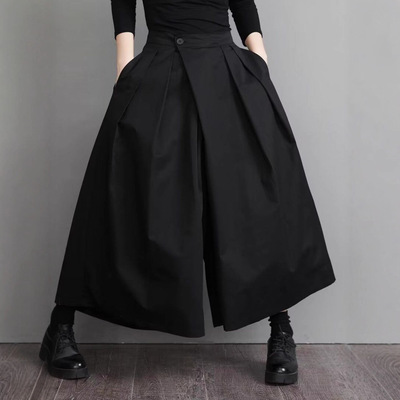 Women Wide Leg Pants High Waist Black高腰宽松长裤黑色休闲裤