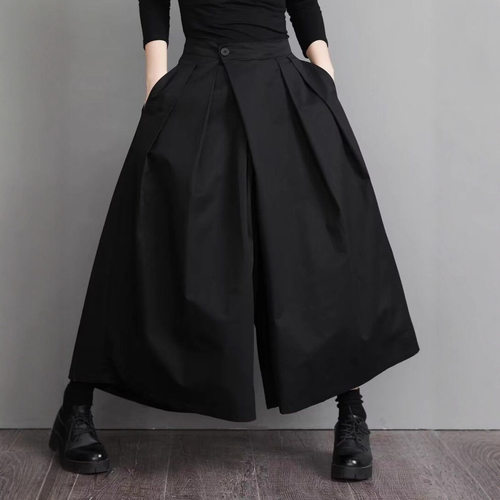 Women Wide Leg Pants High Waist Black高腰宽松长裤黑色休闲裤