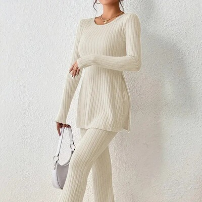 Knitted Women Dresses欧美女性感休闲修身时尚气质针织坑条套装