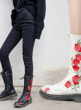 Women Pointed Toe Boot Matte Embroidered Cowboy Boots中筒靴