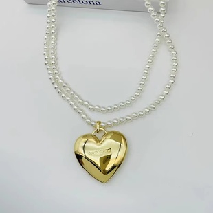 韩国numbering大号金属开合爱心长款肩带包包项链 fever珍珠腰链