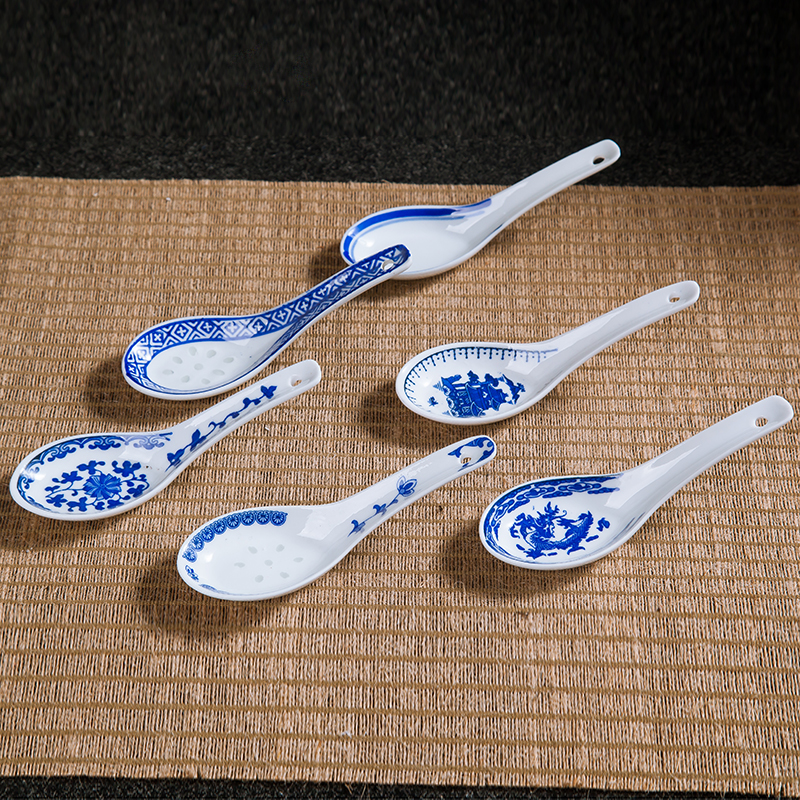 景德镇青花小汤勺小调羹陶瓷汤圆勺甜品勺釉下彩家用汤匙餐具备件