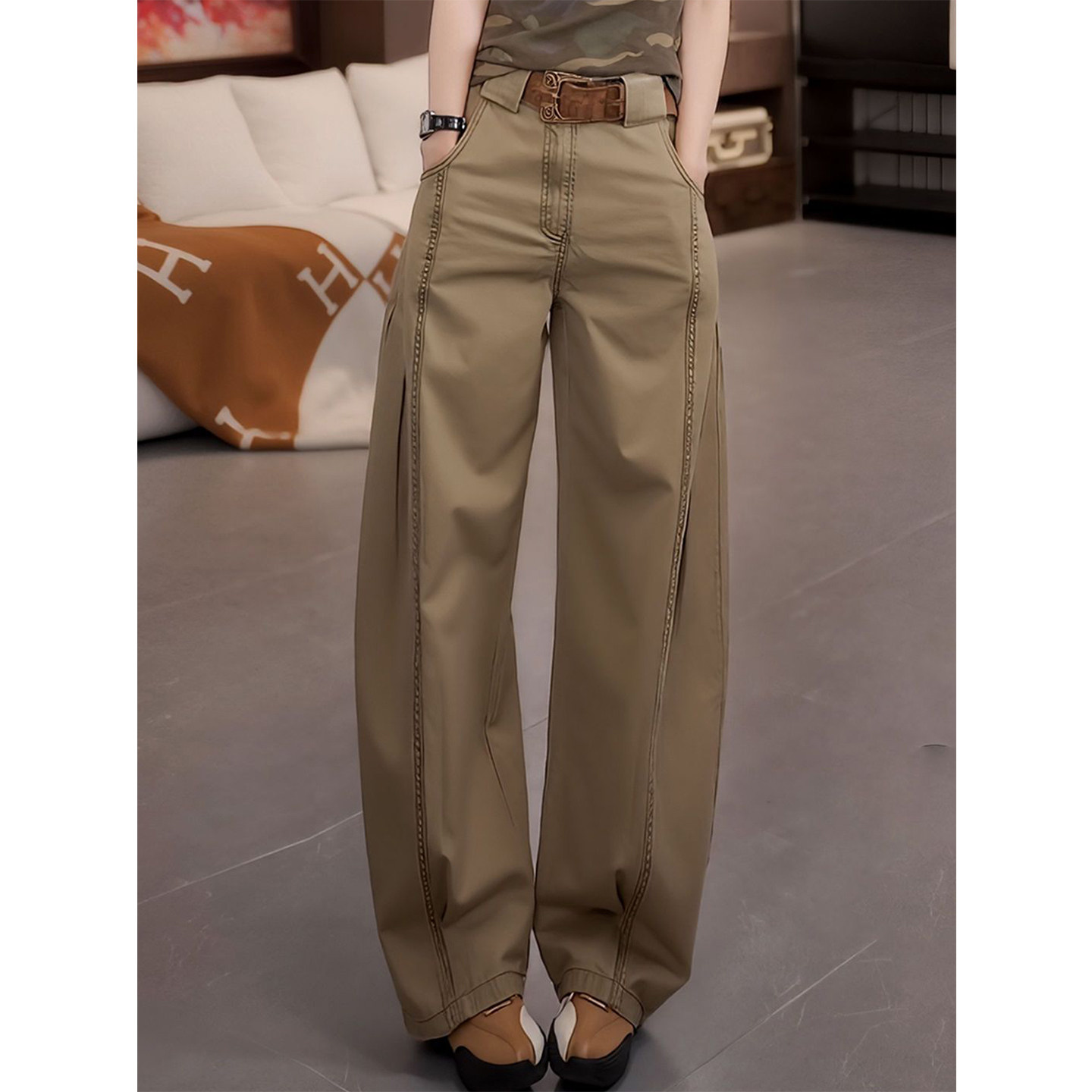 工装阔腿裤女2025年秋季新款高腰显瘦时尚百搭垂感日常通勤风裤子,女装/女士精品,休闲裤,淘宝优惠券,粉丝福利购,淘宝优惠卷