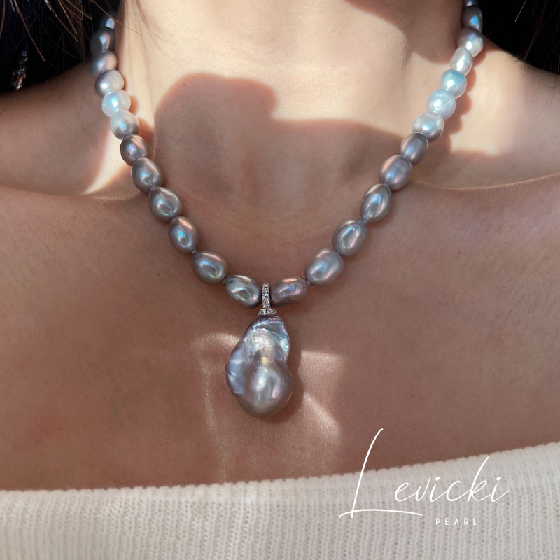 纯银灰色巴洛克项链纯银