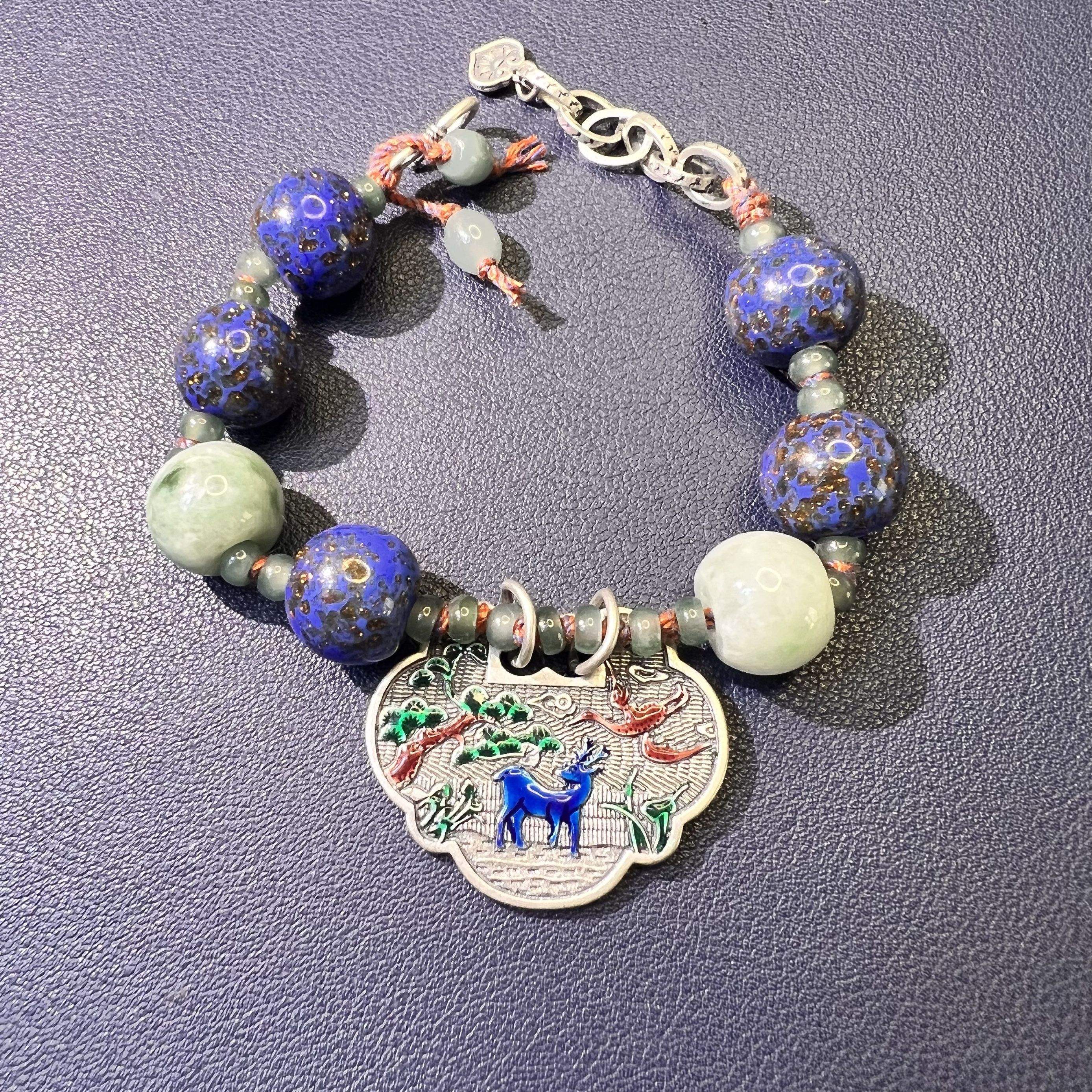 鹿鸣 博物馆系列翡翠琉璃925银凯溪的孤品设计手围15.5-18