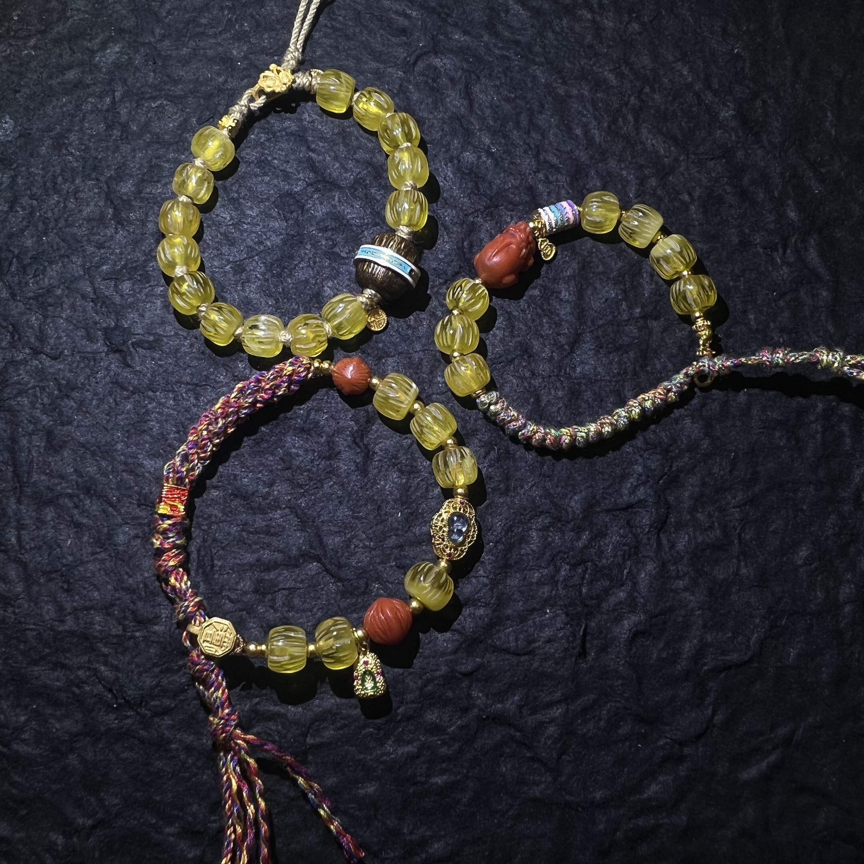 12月设计 百香籽蜜蜡设计三联 手链 凯溪的水晶手串 南红