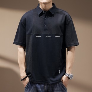 高级感拼接短袖 男夏季 美式 polo衫 撞色翻领t恤 宽松大码 休闲保罗衫