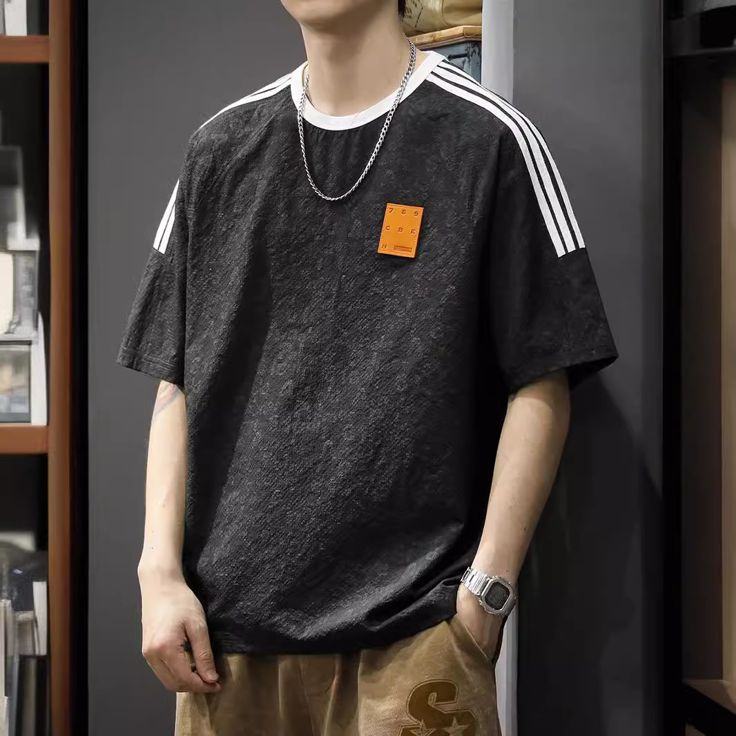 冰丝凉感泡泡纱短袖t恤男夏季