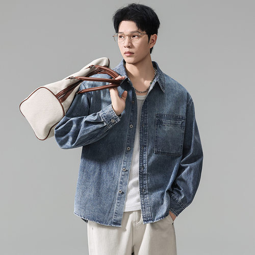 美式做旧水洗牛仔衬衫男士外套