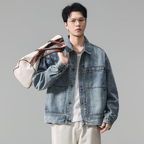 美式高端复古牛仔夹克男款秋季
