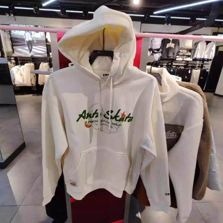 2024冬新款安踏男女同款连帽宽松加绒保暖针织运动卫衣172448703N