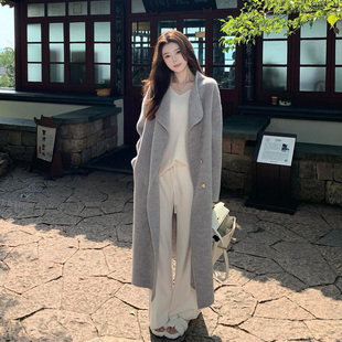 灰色双面羊绒大衣女2025秋冬新款高级感小个子韩版中长款毛呢外套