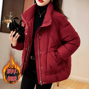 大码红色短款嘉兴平湖羽绒服2025女款新款胖mm棉衣棉服女外套冬季