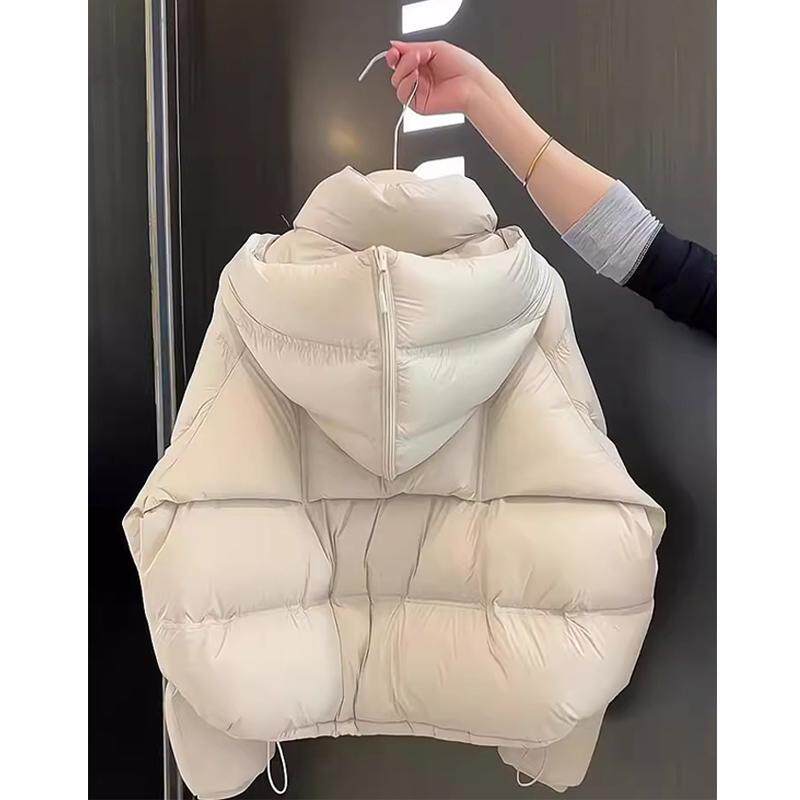 爆款洋气独特超好看白色短款棉服女冬季2025新款加绒加厚棉袄外套