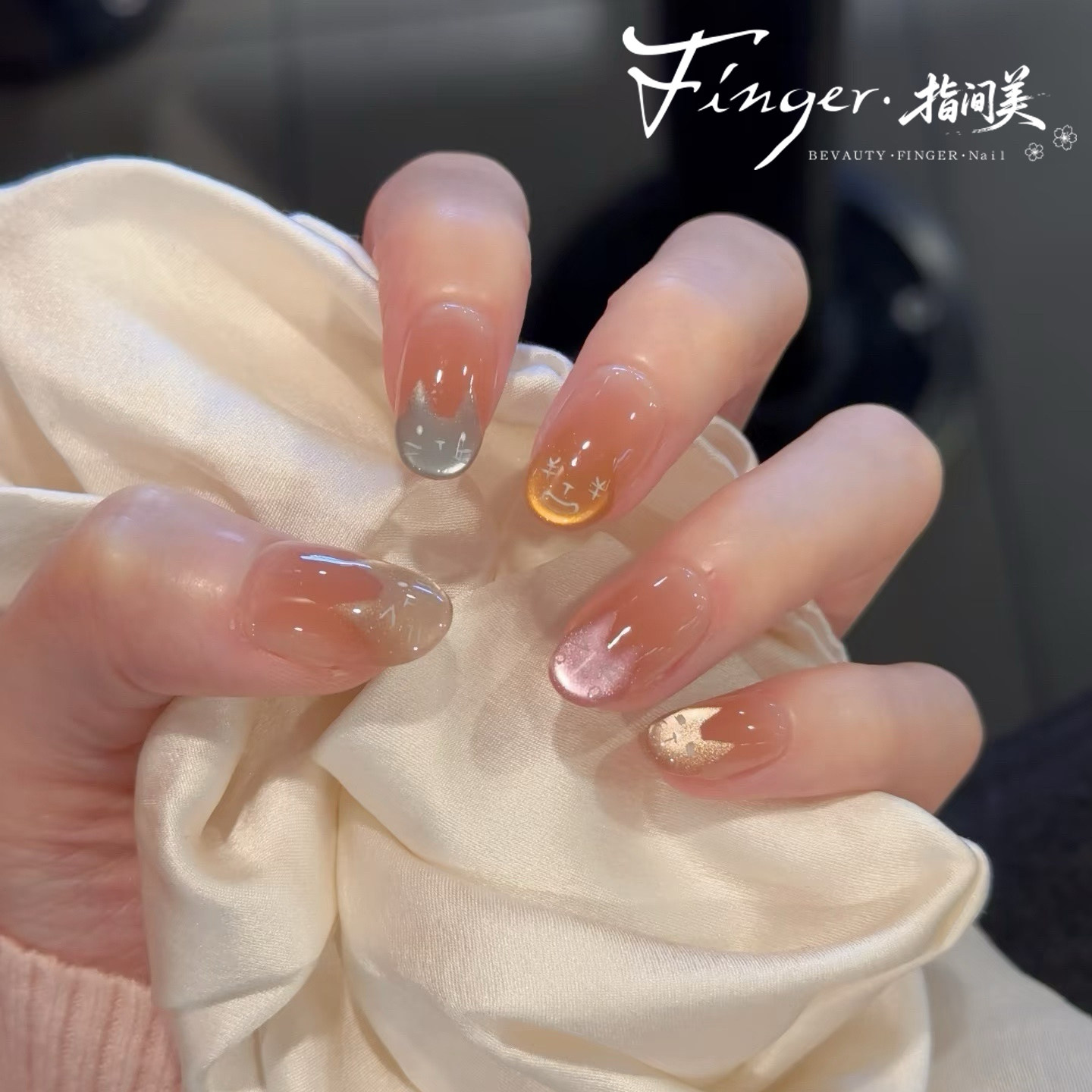 夏日新款可爱显白少女心马卡龙灭霸小花喵猫眼美甲手工定制穿戴甲