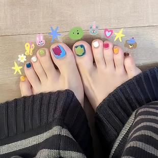 春日新款 糖果撞色显白脚趾甲美甲成品手工定制穿戴甲防水可拆卸