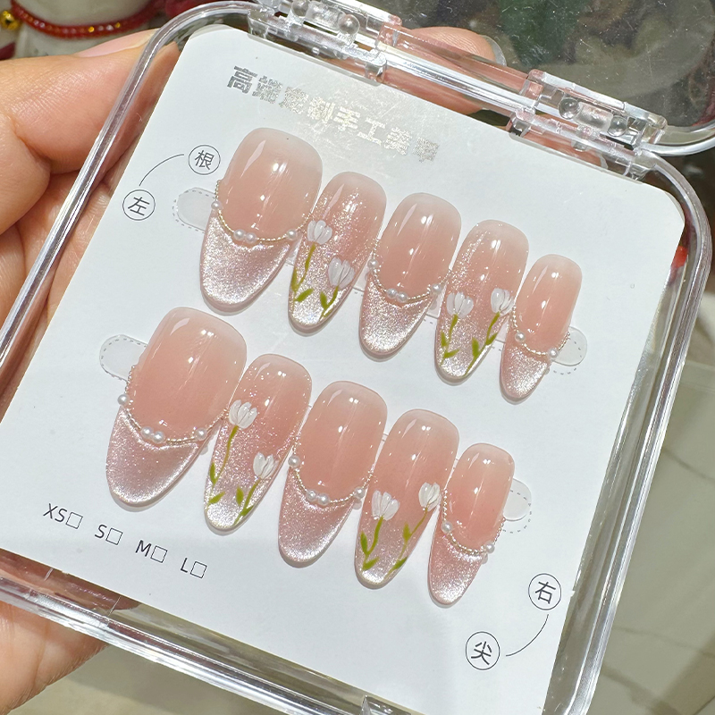冰透温柔郁金香夏日纯手工穿戴甲