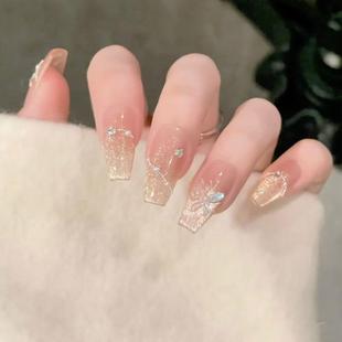 2025新款 百搭猫眼显白闪钻指尖蝴蝶美甲成品手工定制穿戴甲可拆卸