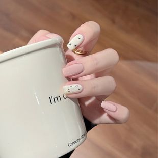 夏日新款 橡皮粉跳色蛋壳美甲成品防水可拆卸穿戴甲 可爱学生党短款