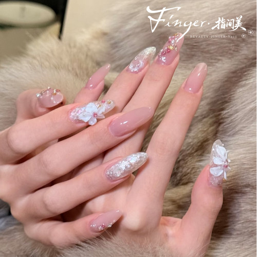 一路生花春夏新款纯手工冰花美甲