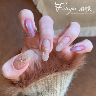 紫气东来春季氛围感手绘樱花美甲显白紫色猫眼穿戴甲防水可拆卸