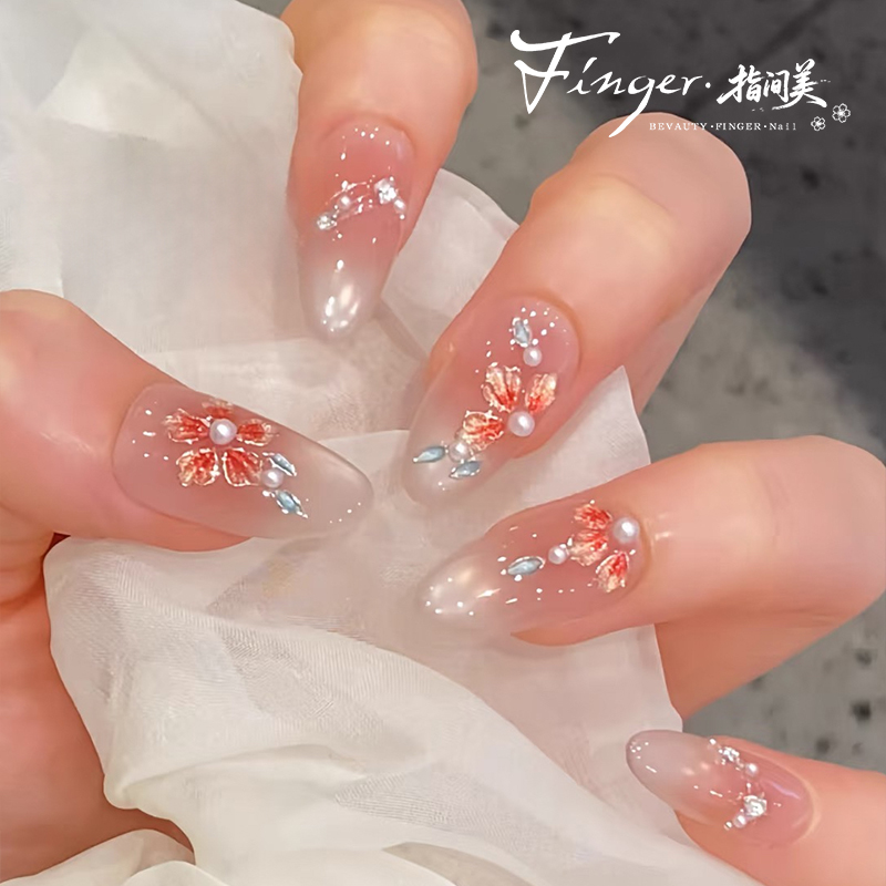 珐琅簪花彩绘新中式显白猫眼美甲