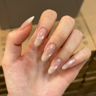 温柔白开水猫眼美甲甜心少女蝴蝶结纯欲风新娘纯手工穿戴甲可拆卸