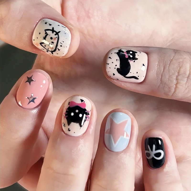 手绘小猫手工定制穿戴甲可爱短款