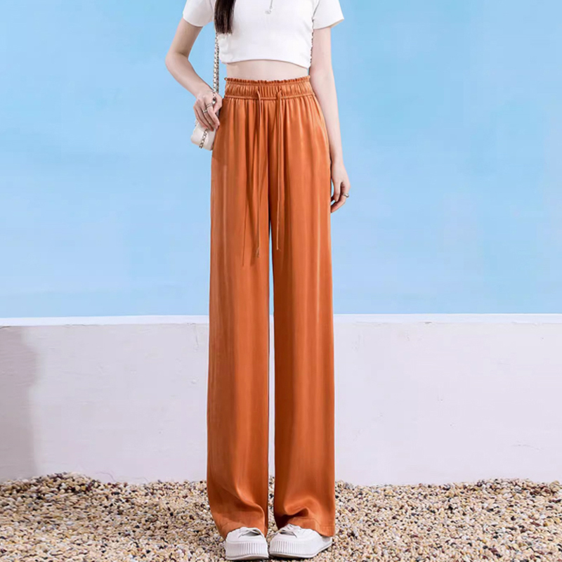 铜氨丝阔腿裤女夏季薄款垂感窄版直筒裤子2025新款小个子休闲防晒