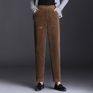 子女2026秋冬新款 休闲女裤 韩版 条绒哈伦裤 宽松高腰萝卜裤 灯芯绒裤