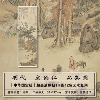 大图高清扫描复刻明文伯仁品茶图