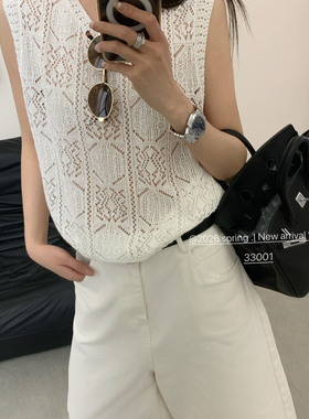 夏上新高级感时尚气质镂空无袖显瘦百搭背心(无配件)A33001