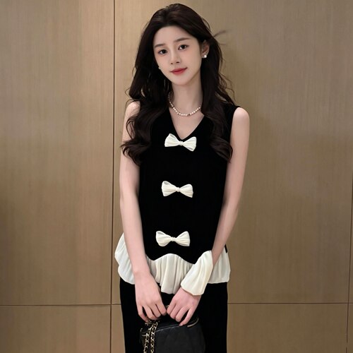 七月高端女装-夏上新真丝丝绒蝴蝶结温柔风百搭减龄背心26-553