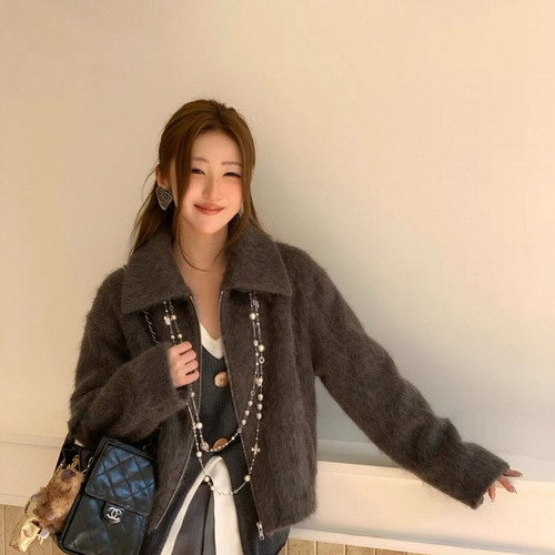 -拉绒翻领小香风名媛翻领拉绒短款羊毛外套（含90绵羊毛）Q99